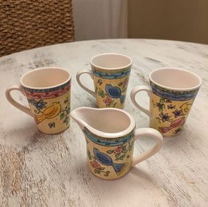 Sango Birds and The Bees by Sue Zipkin Creamer and 3 Coffee Mugs